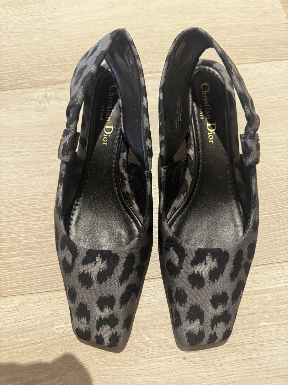 Dior Black and Gray Leopard Jacquard Slingback Pumps